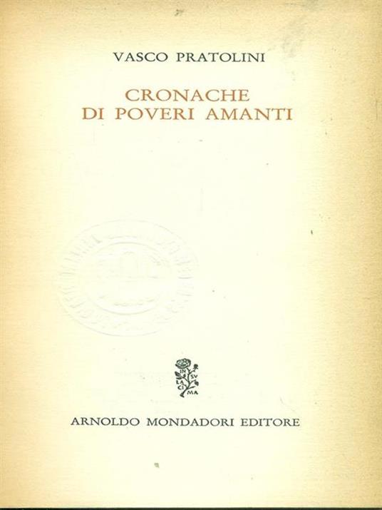 Cronache di poveri amanti - Vasco Pratolini - copertina