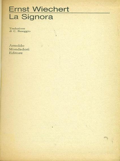 La signora - Ernst Wiechert - copertina
