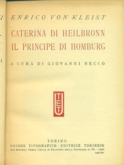 Caterina di Heilbronn. Il principe di Homburg - copertina