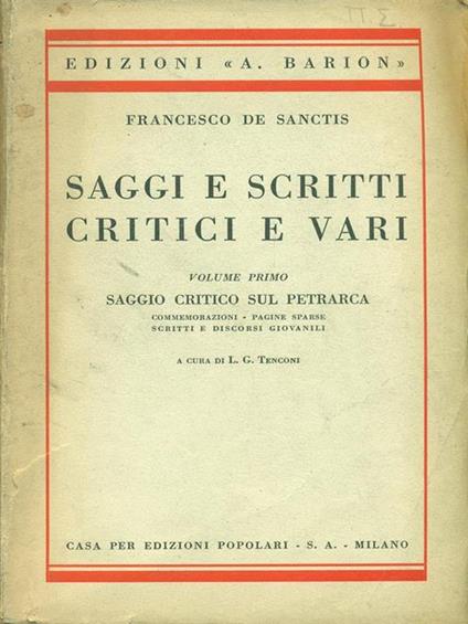 Saggi e scritti critici e vari Vol. I - Francesco De Sanctis - copertina