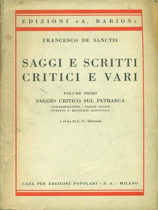 Saggi e scritti critici e vari Vol. I - Francesco De Sanctis - copertina