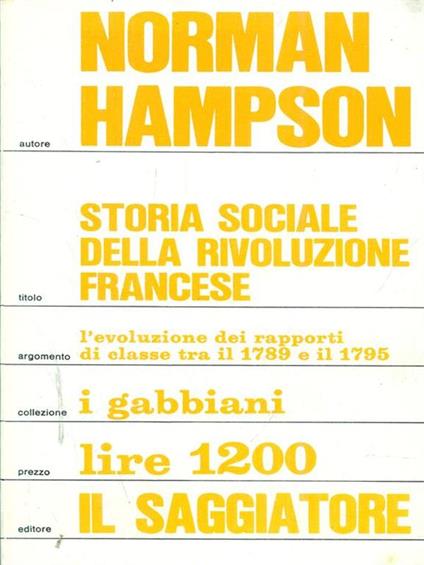 Storia sociale della rivoluzione francese - Norman Hampson - copertina