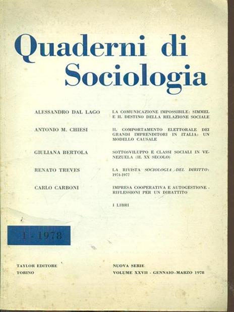 Quaderni di sociologia. Vol. XXVII /1- 1978 - 3