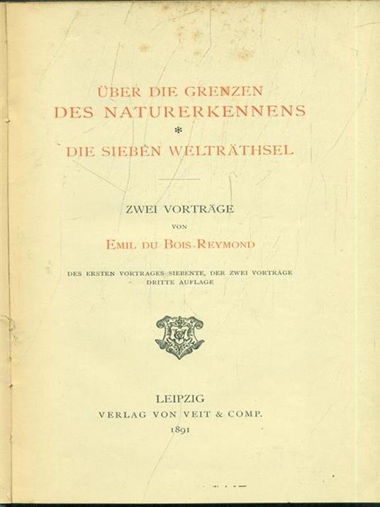 Uber Die Grenzen des naturerkennens - copertina