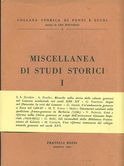 Miscellanea di studi storici I - copertina