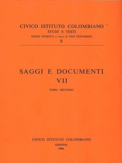 Saggi e documenti VII Tomo secondo - copertina