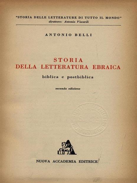 Storia della letteratura Ebraica - Antonio Belli - copertina