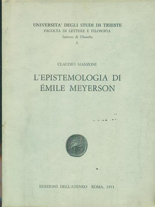 L' epistemologia di Emile Meyerson - Claudio Manzoni - copertina