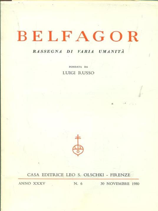 Belfagor anno XXXV n 6 / 30 novembre 1980 - copertina