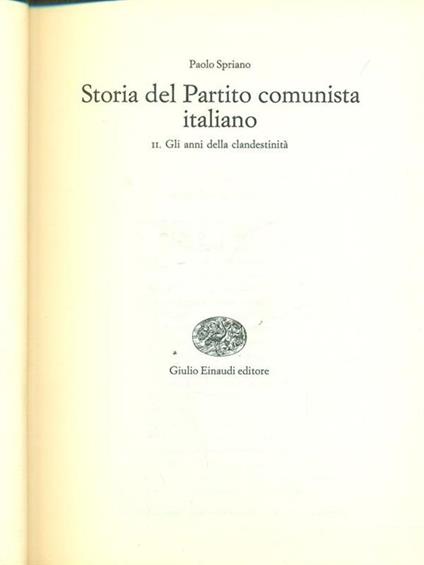 Storia del Partito Comunista Italiano - Paolo Spriano - copertina