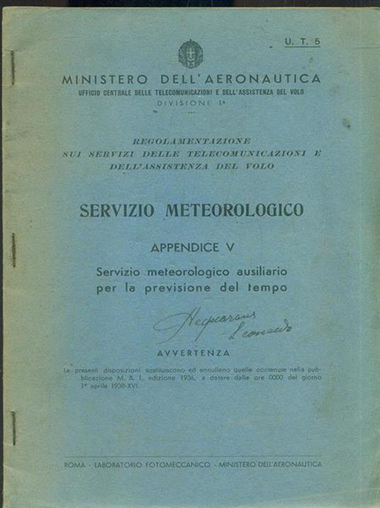Servizio meteorologico. appendice V - copertina