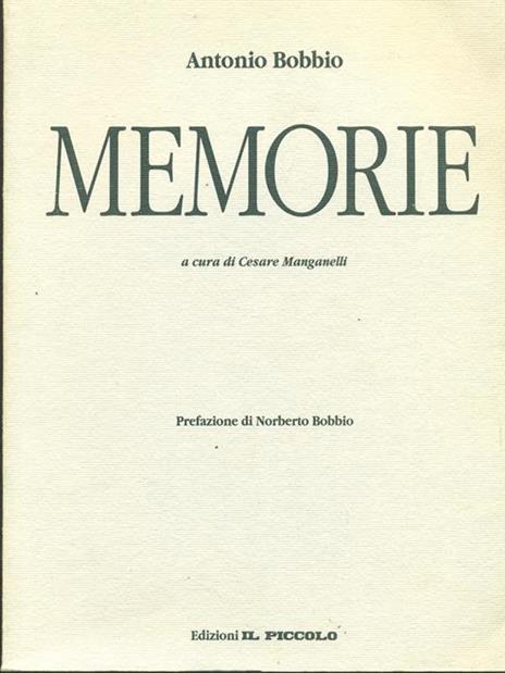 Memorie - Antonio Bobbio - copertina