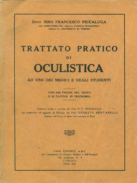 Trattato pratico di oculistica - Siro Francesco Piccaluga - copertina