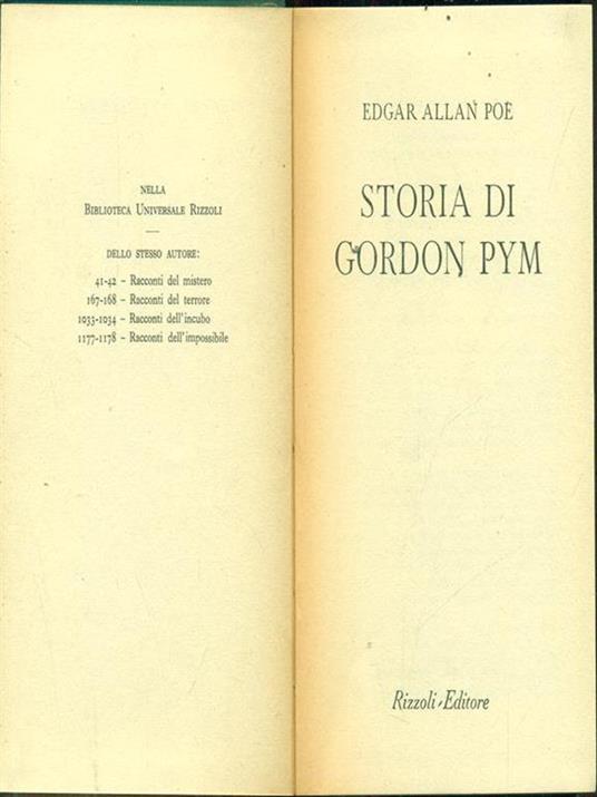 Storia di Gordon Pym - Edgar Allan Poe - copertina