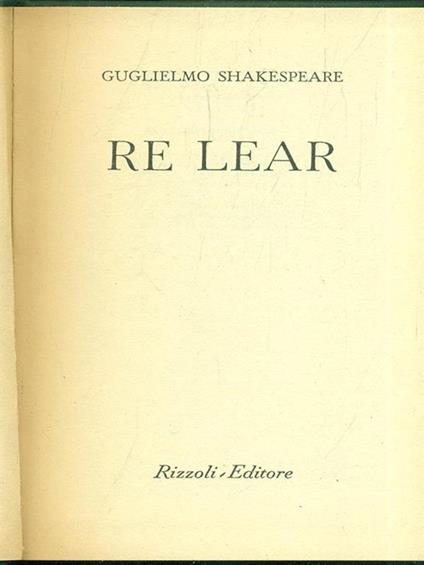 Re Lear - William Shakespeare - copertina