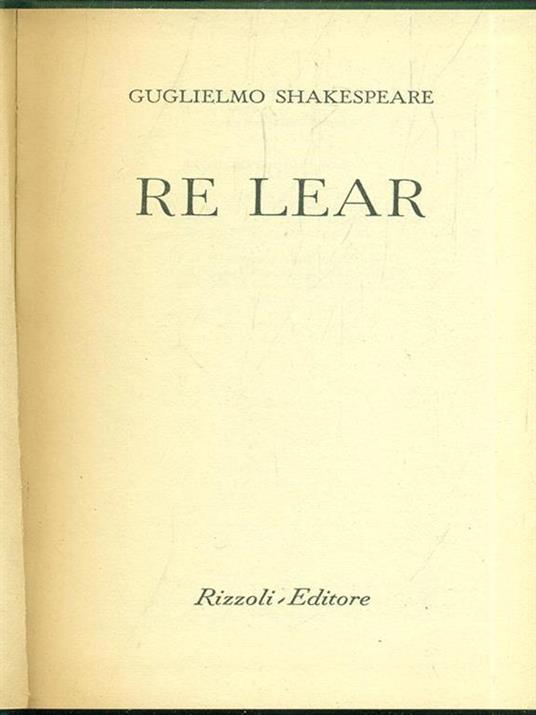 Re Lear - William Shakespeare - copertina