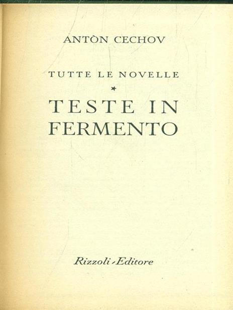 Teste in fermento - Anton Cechov - copertina