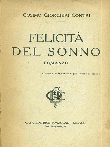 Felicità del sonno - copertina