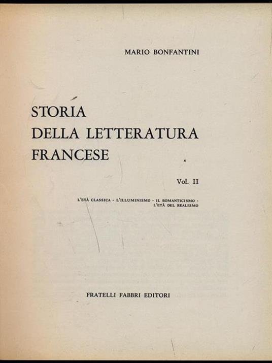 Storia della letteratura francese vol. II - Mario Bonfantini - copertina
