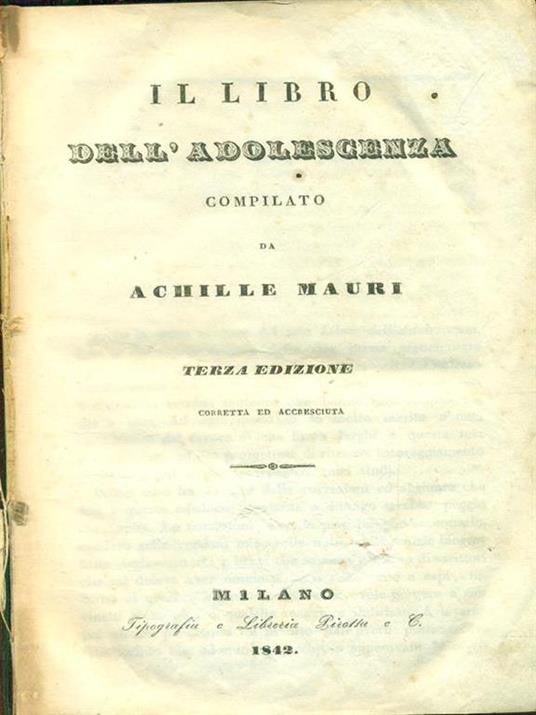 Il libro dell'adolescenza - Achille Mauri - copertina
