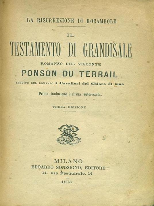 Il testamento di Grandisale - Pierre Alexis Ponson du Terrail - copertina