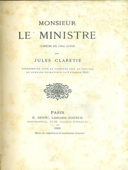 Monsieur Le Ministre - Jules Claretie - copertina