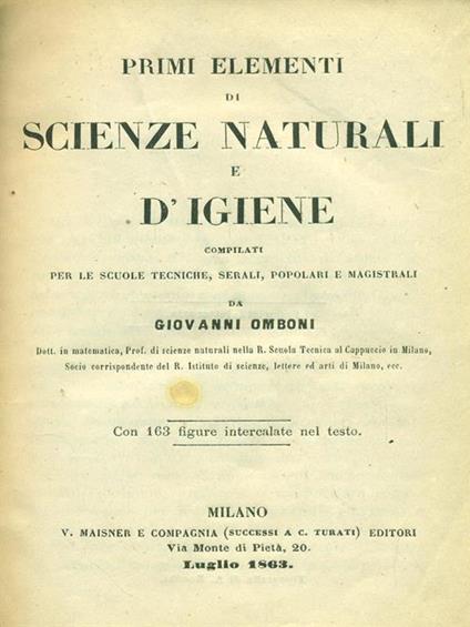 Primi elementi di scienze naturali ed'igiene - copertina