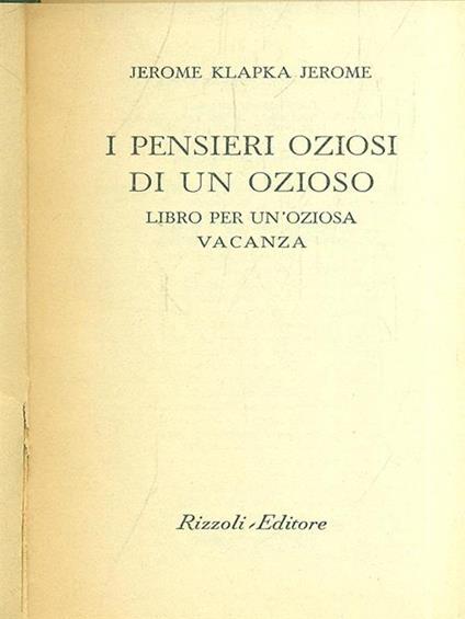 I pensieri oziosi di un ozioso - Jerome K. Jerome - copertina