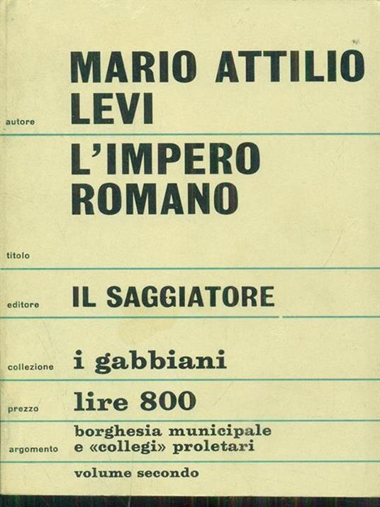 L' impero romano volume secondo - Mario A. Levi - copertina