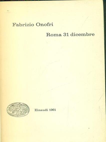 Roma 31 dicembre - Fabrizio Onofri - copertina