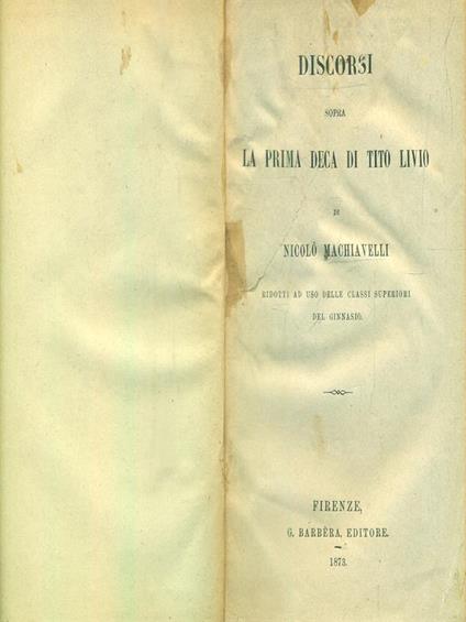 Discorsi sopra la prima deca di tito Livio - Nicolo Machiavelli - copertina