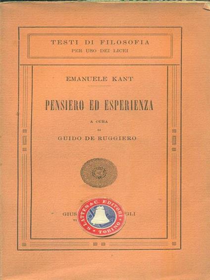 Pensiero ed esperienza - Immanuel Kant - copertina