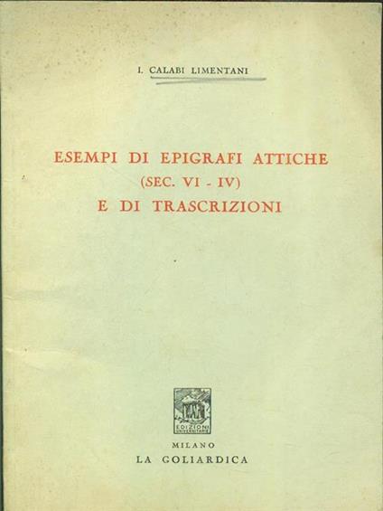 Esempi di epigrafi attiche e di trascrizioni sec VI-IV - copertina