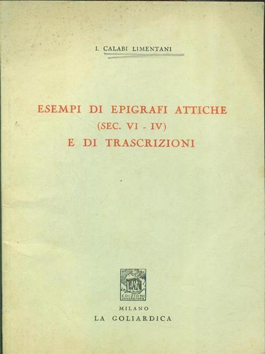 Esempi di epigrafi attiche e di trascrizioni sec VI-IV - copertina