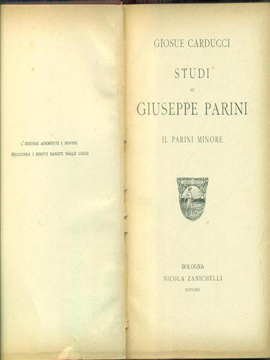 Studi su Giuseppe Parini Il Parini minore - Giosuè Carducci - copertina
