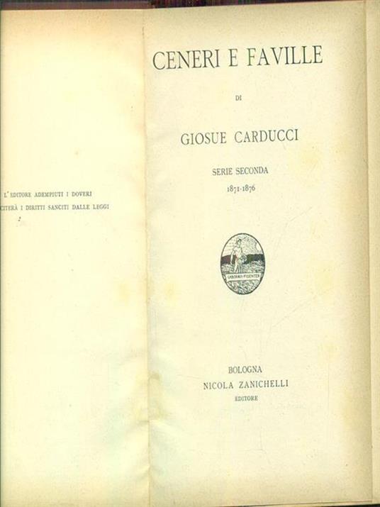 Ceneri e faville serie seconda 1871-1876 - Giosuè Carducci - copertina