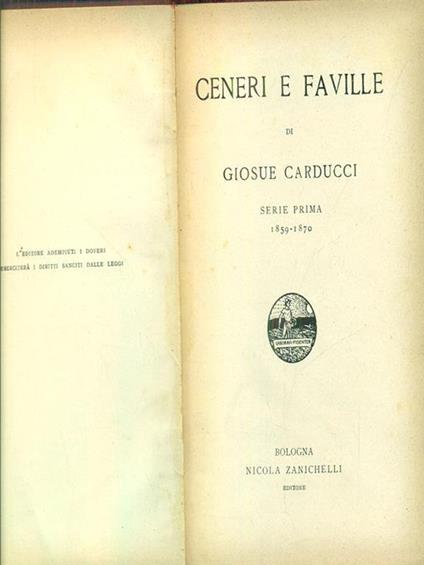 Ceneri e faville serie prima 1859-1870 - Giosuè Carducci - copertina