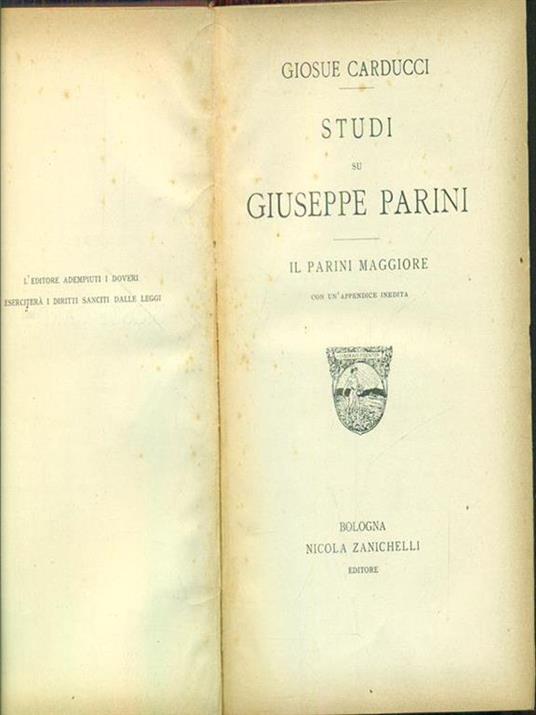 Studi su Giuseppe Parini Il Parini Maggiore - Giosuè Carducci - copertina