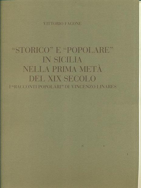 Storico e popolare in Sicilia nella prima metà del XIX secolo - Vittorio Fagone - copertina