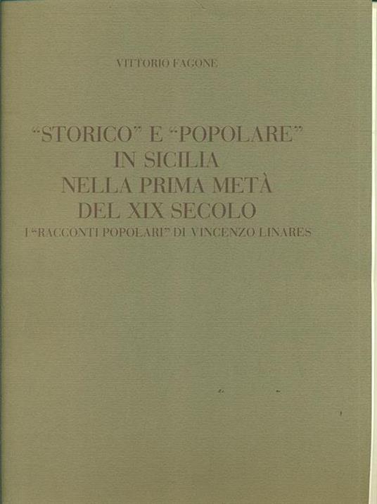 Storico e popolare in Sicilia nella prima metà del XIX secolo - Vittorio Fagone - copertina