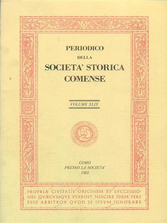 Periodico della società storica comense vol XLIX - copertina