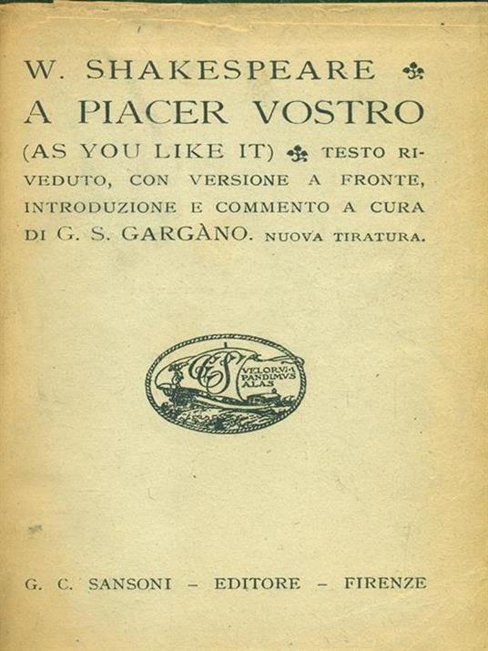 A piacer vostro - William Shakespeare - copertina
