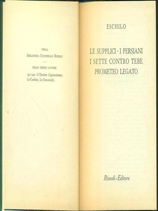 Le supplici i persiani i sette contro tebe prometeo legato - Eschilo - copertina