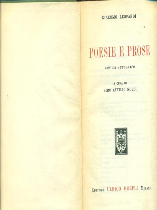 Poesie e Prose - Giacomo Leopardi - copertina