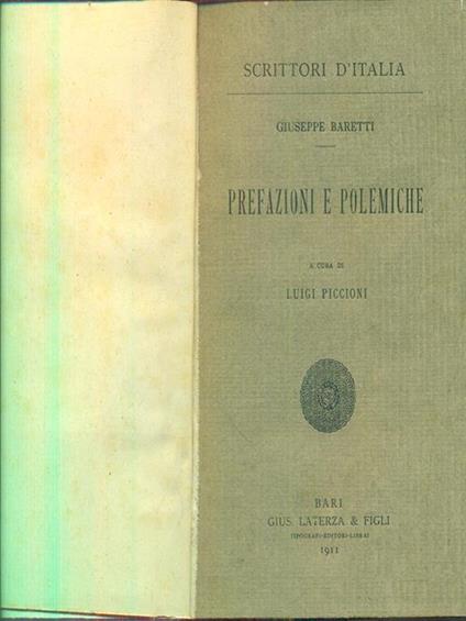 Prefazioni e polemiche - Giuseppe Baretti - copertina