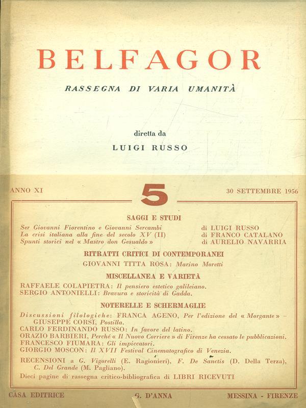 Belfagor Anno XI n. 5/30 Settembre 1956