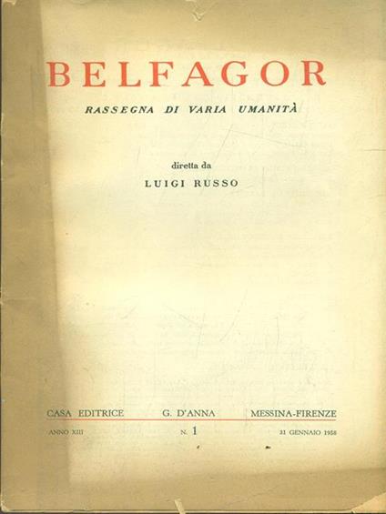 Belfagor Anno XIII n. 1/31 Gennaio 1958 - copertina