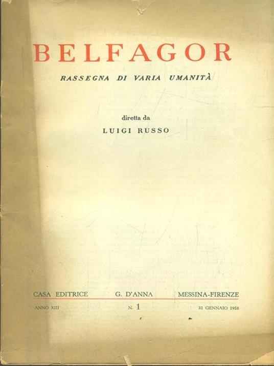 Belfagor Anno XIII n. 1/31 Gennaio 1958 - copertina