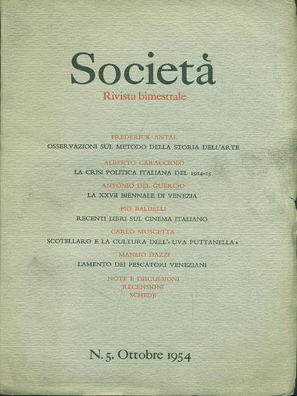 Società. N. 5, Ottobre 1954 - copertina