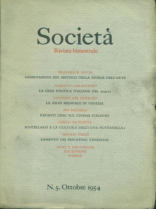 Società. N. 5, Ottobre 1954 - copertina